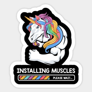 Unicorn Installing Muscles Rainbow Dadacorn Fathers DayTank Top175 magic Sticker